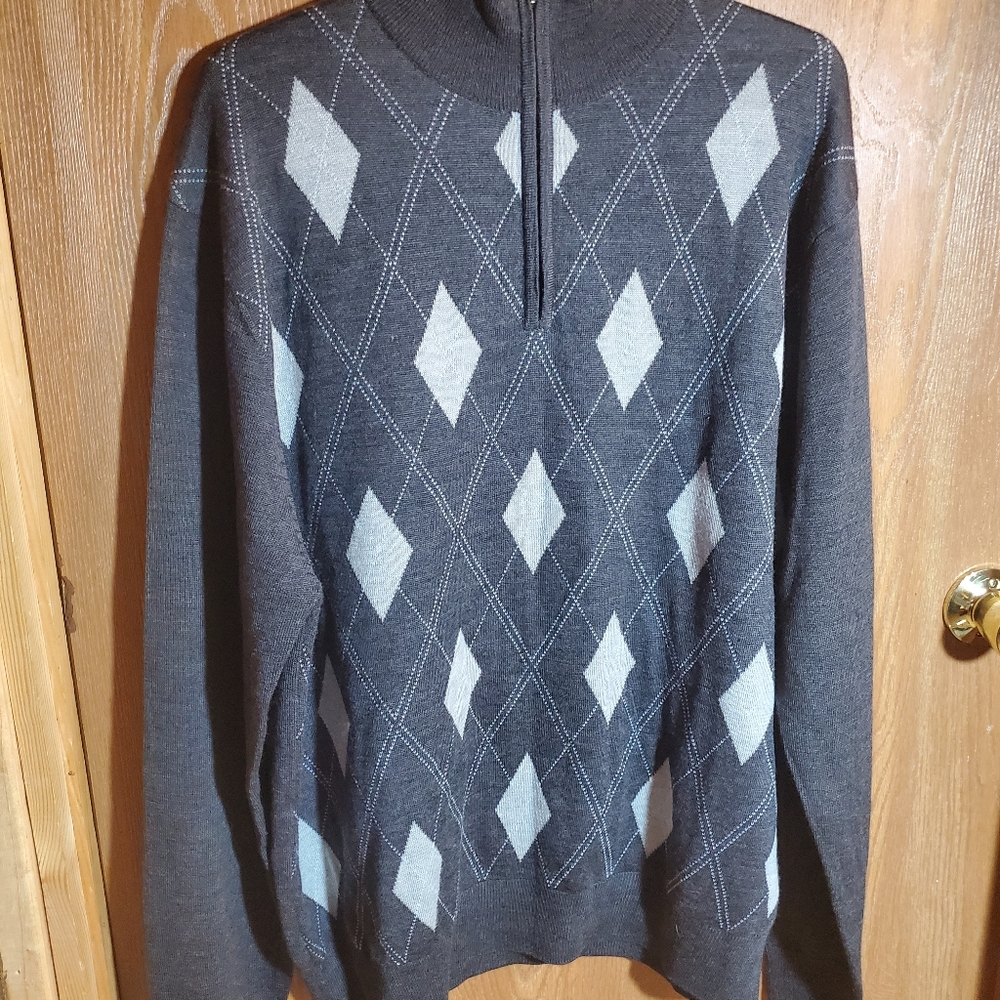 Toscano Merino 1/4 zip argyle sweater XL